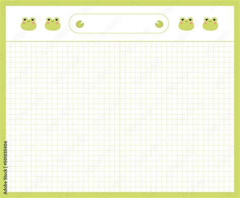 Cute and colorful frog icon and memo pad illustration set. grid style, memo template, text box ...