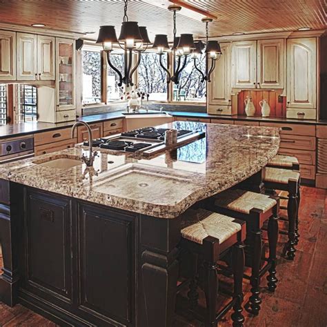 stove on island - Google Search | Modern kitchen island, Island cooktop, Rustic kitchen design