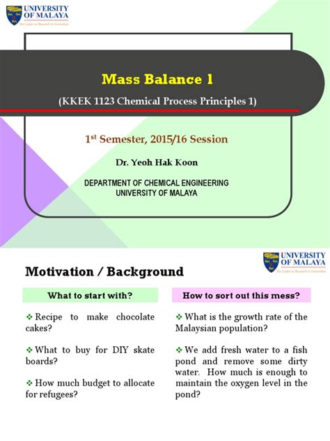 04 Mass Balance 1 Students | Mole (Unit) | Chemical Engineering