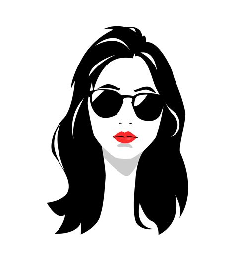 Portrait of a beautiful girl with long hair and wearing glasses. vector design. silhouette ...