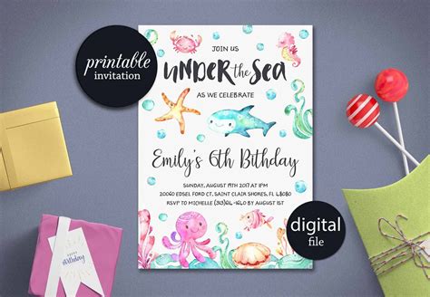 Under the sea Birthday Invitation Printable Under The Sea | Etsy