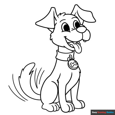 Happy Dog Wagging Tail Coloring Page | Easy Drawing Guides