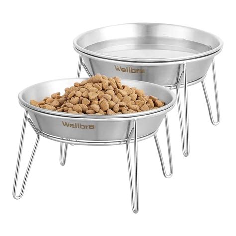 Wellbro Elevated Stainless Steel Cat Food Bowls with Metal Stand ...