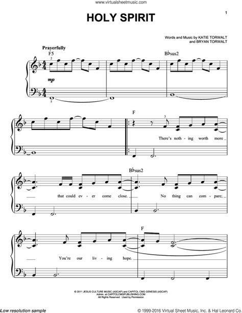 Holy Spirit, (easy) sheet music for piano solo (PDF-interactive)