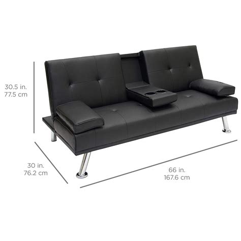 Modern Faux Leather Futon Sofa Bed with Chrome-Metal Legs - best classic interior home design