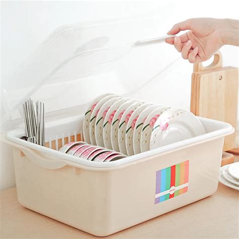 New cupboard with a cover box plastic tableware draining racks kitchen shelf storage box rack ...