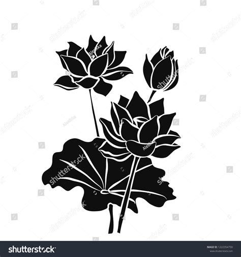 Beautiful Lotus Flowers Black Silhouette Black Stock Vector (Royalty Free) 1222354750 | Shutterstock