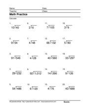 Division With Remainders Worksheet Fourth Grade