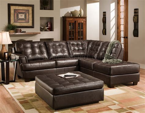 Brown Tufted Top Grain Italian Leather Modern Sectional Sofa