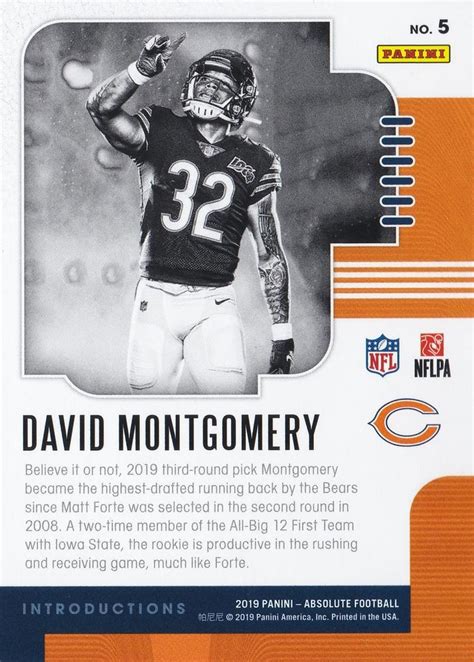 2019 Panini Absolute - Introductions #5 David Montgomery | Trading Card ...