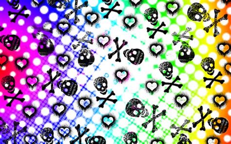 Colorful Skulls and Hearts Wallpaper