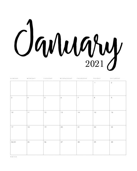 Free Printable 2021 Minimalist Calendar - The Cottage Market