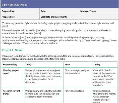 Employee Transition Plan Template For Leaving Job Excel