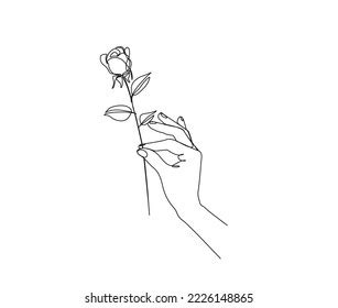 Continuous Line Drawing Hand Holding Rose Stock Vector (Royalty Free ...