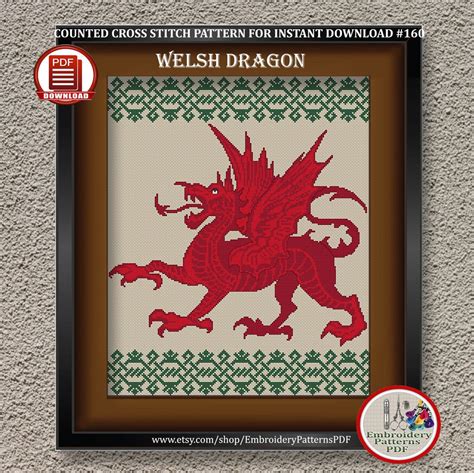 Welsh Dragon Cross Stitch Pattern Celtic Cross Stitch Y Ddraig Goch ...