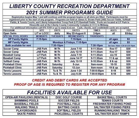 Liberty County Recreation Department: 2021 Summer Programs Guide ...