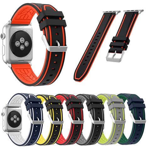 SQ Dual Colors Soft Silicone Band For Apple Watch Series 3 2 1 Watch ...