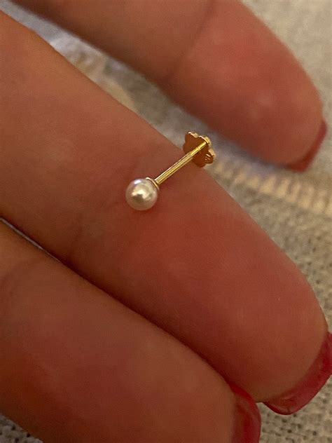 14K Solid Yellow Gold Pearl Gemstone Piercing, Screw Back Star, Tiny ...