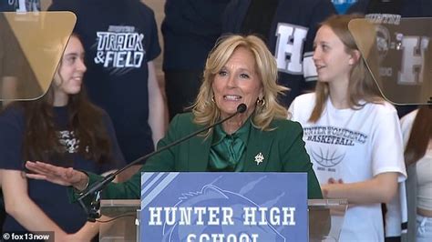 Jill Biden speaks at school called HUNTER HIGH as first son continues to battle gun charges ...