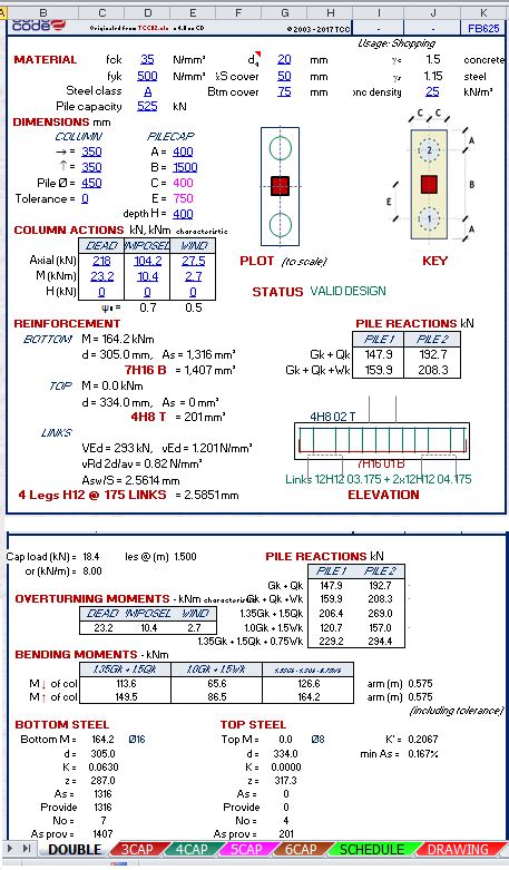 Pile Cap Design to Eurocode Spreadsheet Calculator