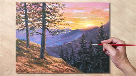 Acrylic Landscape Painting Mountain Sunset View - YouTube