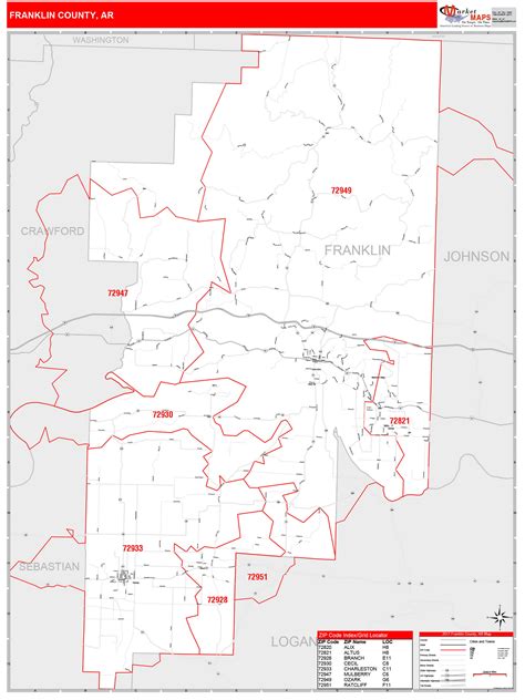 Franklin County, AR Zip Code Wall Map Red Line Style by MarketMAPS ...