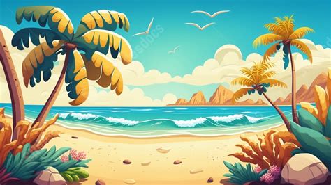 Summer Beach Cartoon Powerpoint Background For Free Download - Slidesdocs