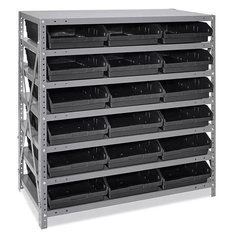 Shelf Bin Organizer - 36 x 18 x 39" with 11 x 18 x 4" Black Bins H-2646BL - Uline