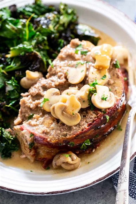 Bacon Wrapped Meatloaf with Mushroom Gravy {Paleo, Whole30, Keto}