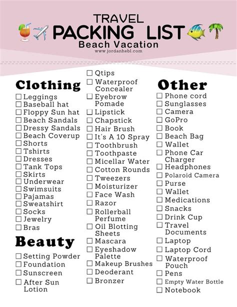 Packing List for a Beach Vacation + Free Printable | Beach trip packing, Packing tips for travel ...