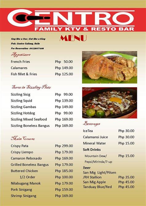 Menu at Centro Family KTV & Resto Bar, Calinog