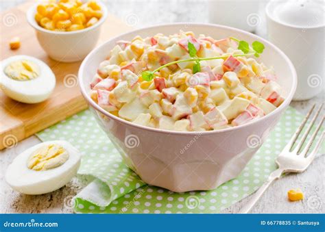 Salad with Sticks of Surimi and Corn Stock Image - Image of meal, mayonnaise: 66778835