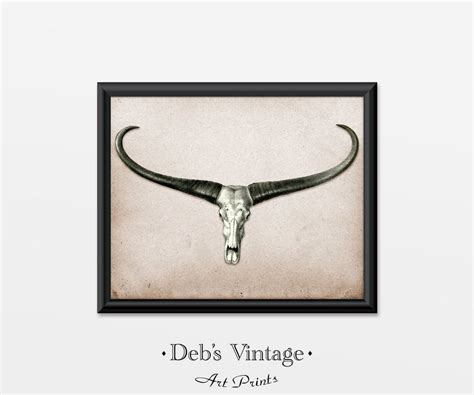 Texas Longhorn Skull Art Print Cattle Cow Bovine Home Decor - Etsy