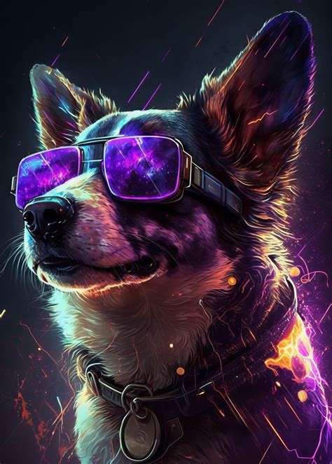 'The Style Cyberpunk Dog' Poster, picture, metal print, paint by Muntwalt | Displate