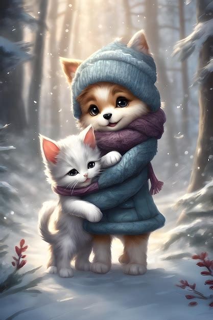 Premium AI Image | body cuteness overload a smiling cute puppy hugs a cute kitten