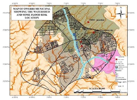 Map of Owerri Municipal showing the watershed and risk location Source ...