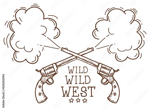 Wild West symbol. Vector hand drawn doodle illustration with crossed ...