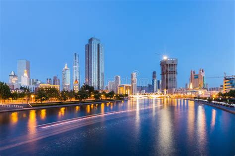 Tianjin Cityscape of Night Scene Stock Image - Image of downtown, blue: 104466809