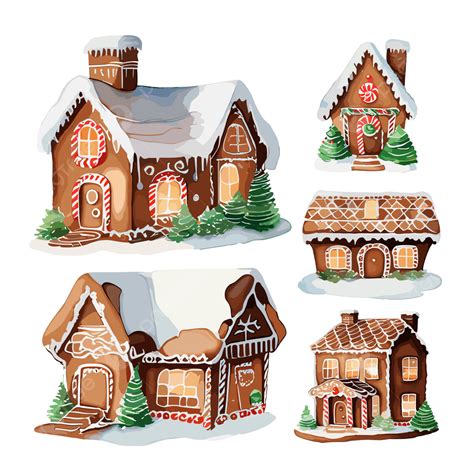 Watercolor Christmas Gingerbread House Set Vector, Christmas, Gingerbread, House PNG and Vector ...