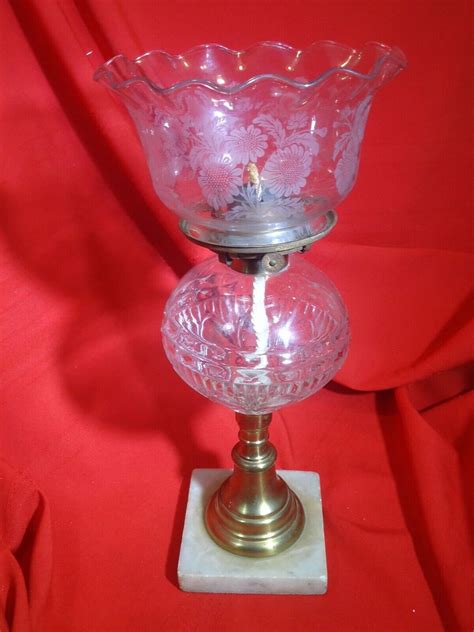 Antique Oil Lamp Marble Base Brass Column P&A Plume Atwood Burner Crystal Font - Etsy