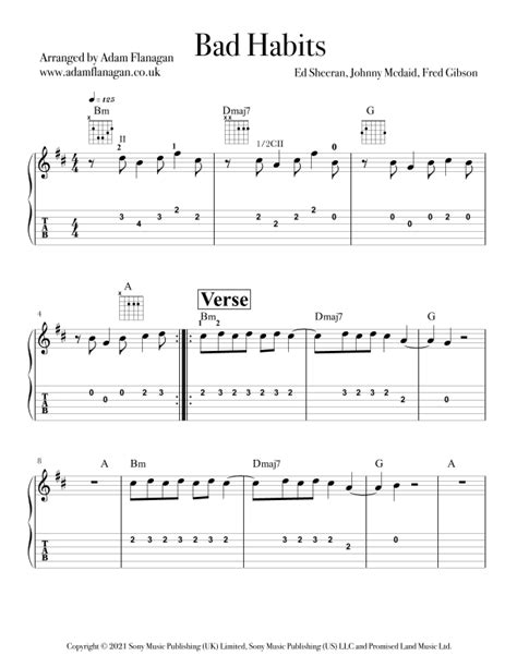 Bad Habits (arr. Adam Flanagan) by Ed Sheeran Sheet Music for Guitar Tab at Sheet Music Direct