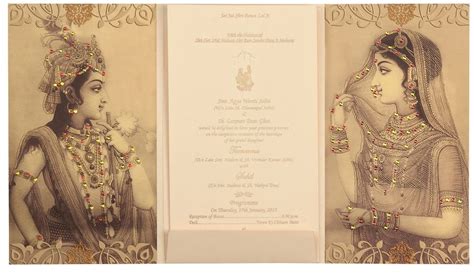 Radha-Krishna Wedding Card in Cream and Golden Colour | Wedding cards, Indian wedding cards ...