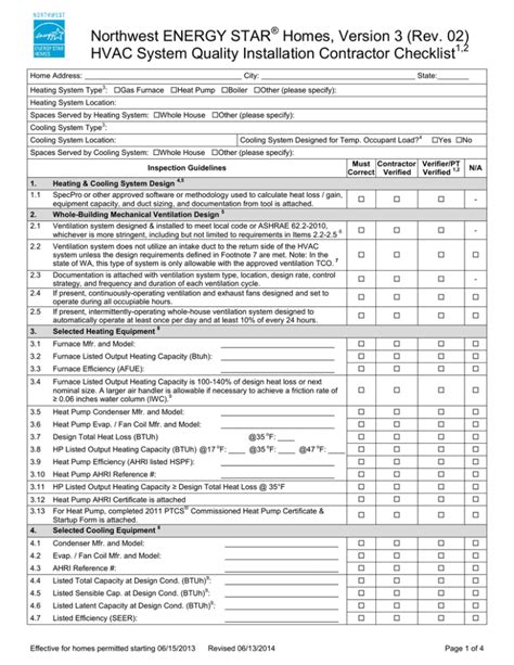 HVAC System Quality Installation Contractor Checklist