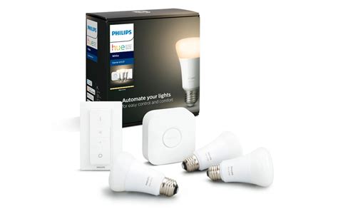 This pack of three Philips Hue connected bulbs with a bridge + a remote ...