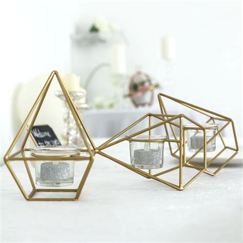 16.5" | Gold Geometric Candle Holder Set | 3 Metal Geometric Centerpieces Joint Together ...