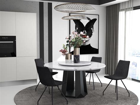 Round Marble Dining Table with Black Metal Base (8-seater) - Crownlivin