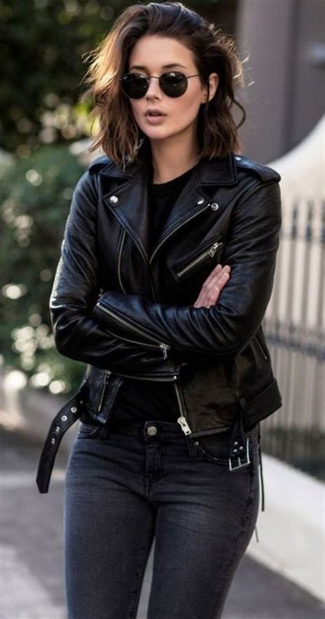 Women's Faux Leather Biker Jacket With Black Jeans | Leather jacket black, Fashion, Leather ...