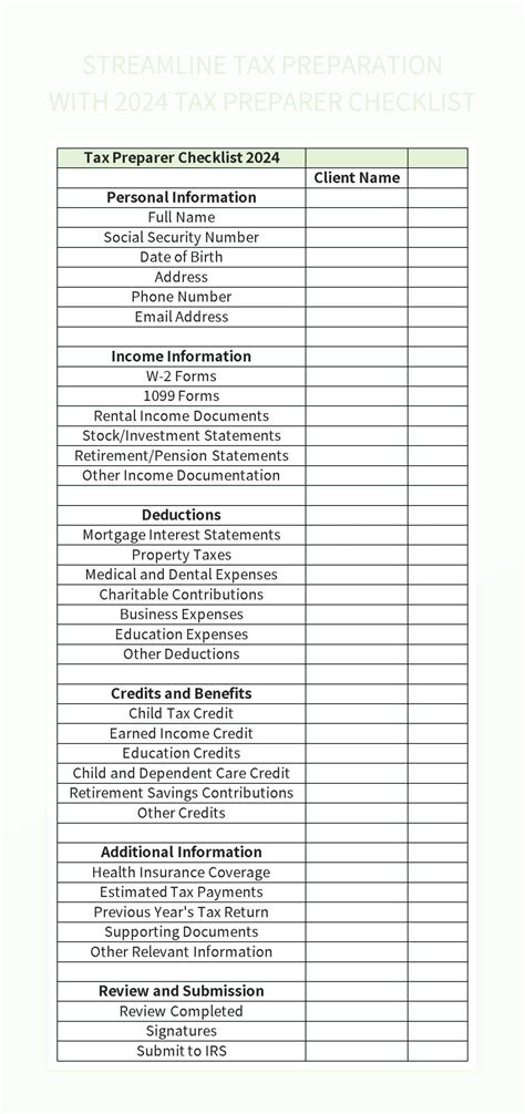 Essential Tax Return Checklist 2024 Excel Template And Google Sheets ...