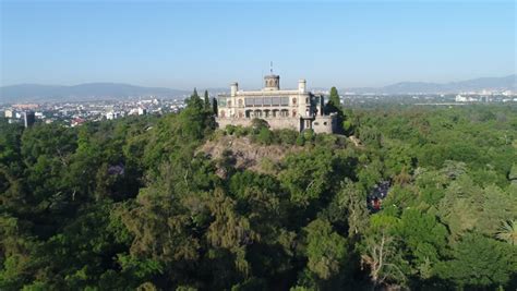 Aerial Top View Of The Chapultepec Castle At The Top Of The Hill With The Forest Surrounding It ...