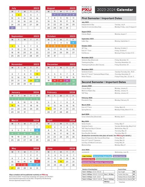 Phoenix Union High School District Calendar 2023-2024 in PDF